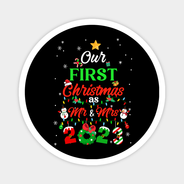 Our First Christmas As Mr And Mrs 2023 Couple Wife Husband Magnet by James Green